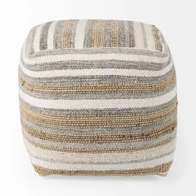 Pouf carré en chanvre et coton à rayures multicolores