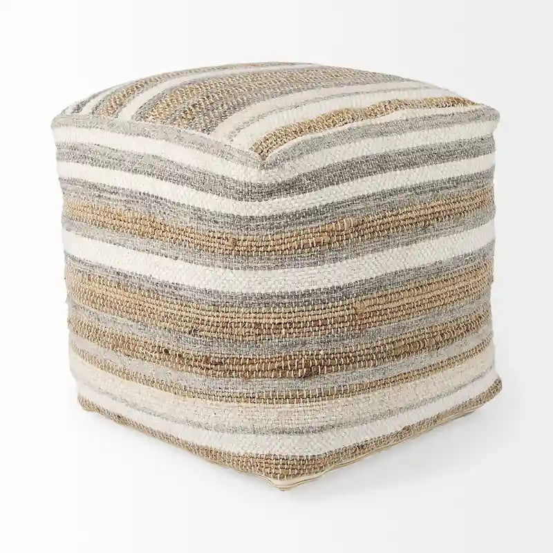 Pouf carré en chanvre et coton à rayures multicolores