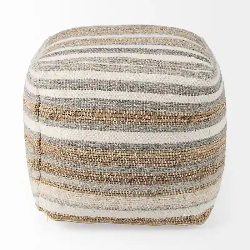 Pouf carré en chanvre et coton à rayures multicolores