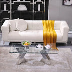 Table Basse Moderne en Verre Trempé Transparent avec Base Géométrique pour Salon