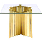 Table Basse Moderne en Verre Trempé Transparent avec Base Géométrique pour Salon