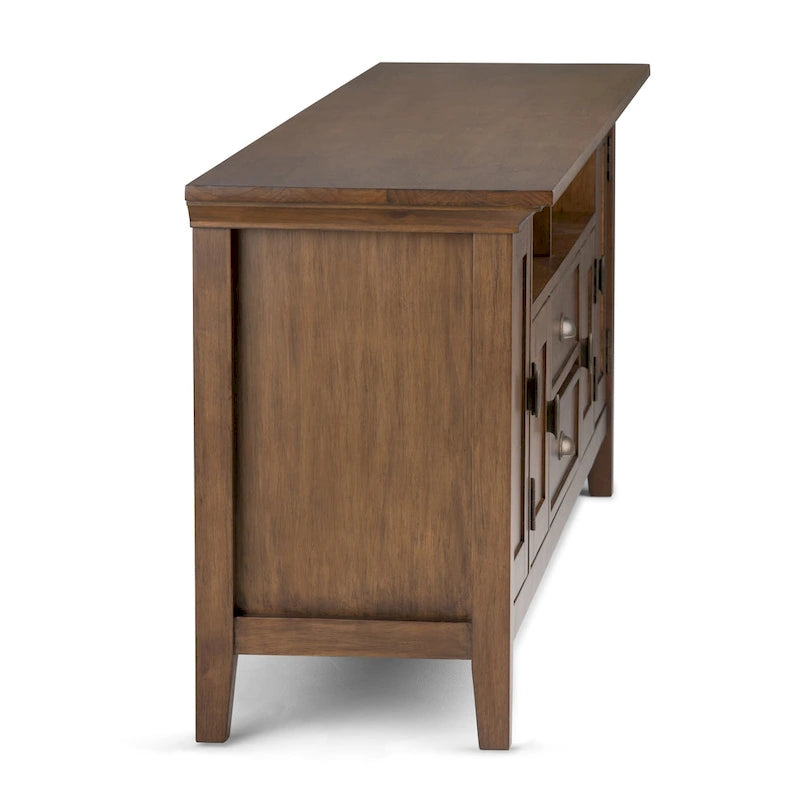 Meuble TV transitionnel en BOIS MASSIF Mansfield de 72 pouces de large pour téléviseurs jusqu'à 80 pouces - 72 L x 16,5 P x 26 H