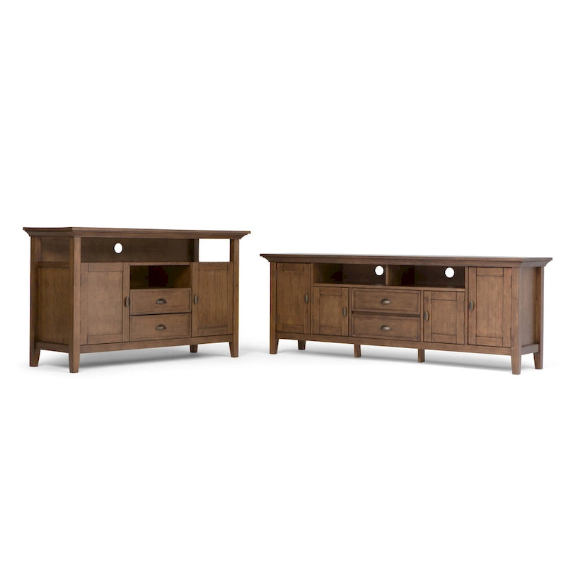 Meuble TV transitionnel en BOIS MASSIF Mansfield de 72 pouces de large pour téléviseurs jusqu'à 80 pouces - 72 L x 16,5 P x 26 H