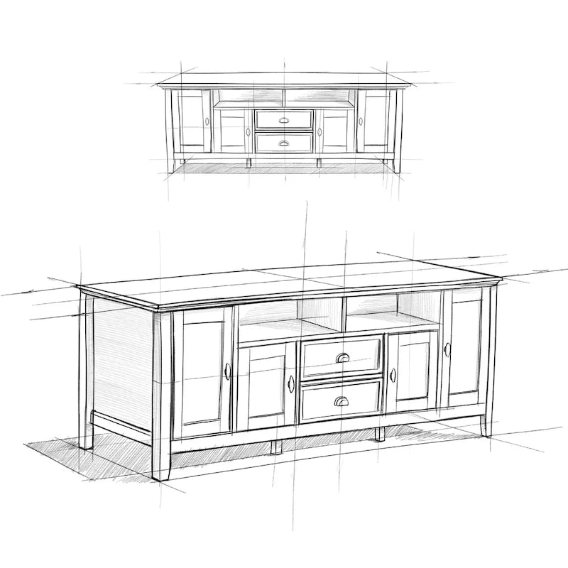 Meuble TV transitionnel en BOIS MASSIF Mansfield de 72 pouces de large pour téléviseurs jusqu'à 80 pouces - 72 L x 16,5 P x 26 H