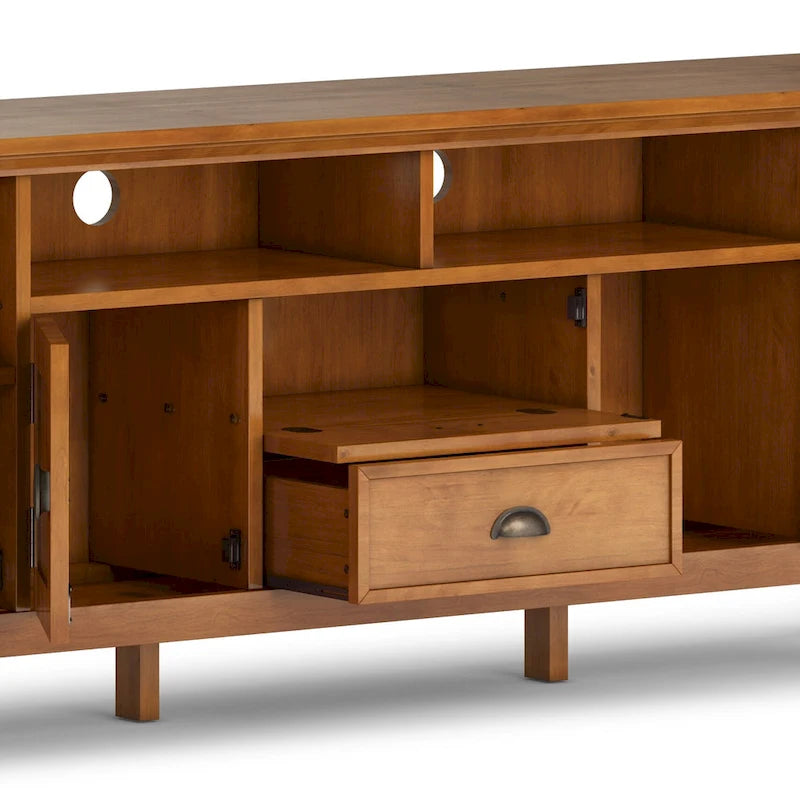 Meuble TV transitionnel en BOIS MASSIF Mansfield de 72 pouces de large pour téléviseurs jusqu'à 80 pouces - 72 L x 16,5 P x 26 H