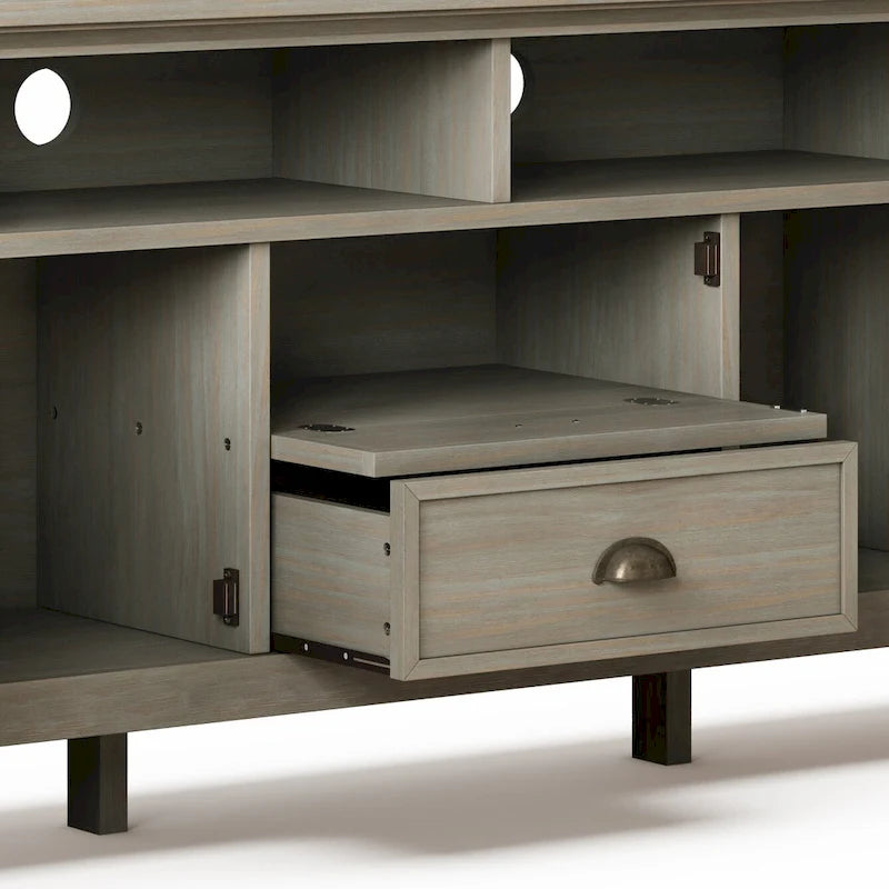 Meuble TV transitionnel en BOIS MASSIF Mansfield de 72 pouces de large pour téléviseurs jusqu'à 80 pouces - 72 L x 16,5 P x 26 H