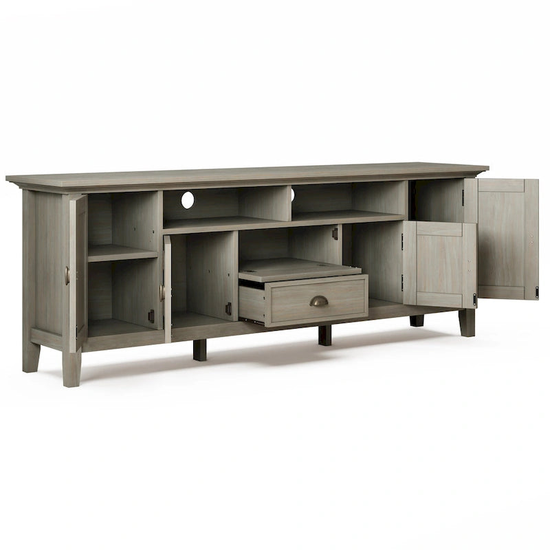 Meuble TV transitionnel en BOIS MASSIF Mansfield de 72 pouces de large pour téléviseurs jusqu'à 80 pouces - 72 L x 16,5 P x 26 H