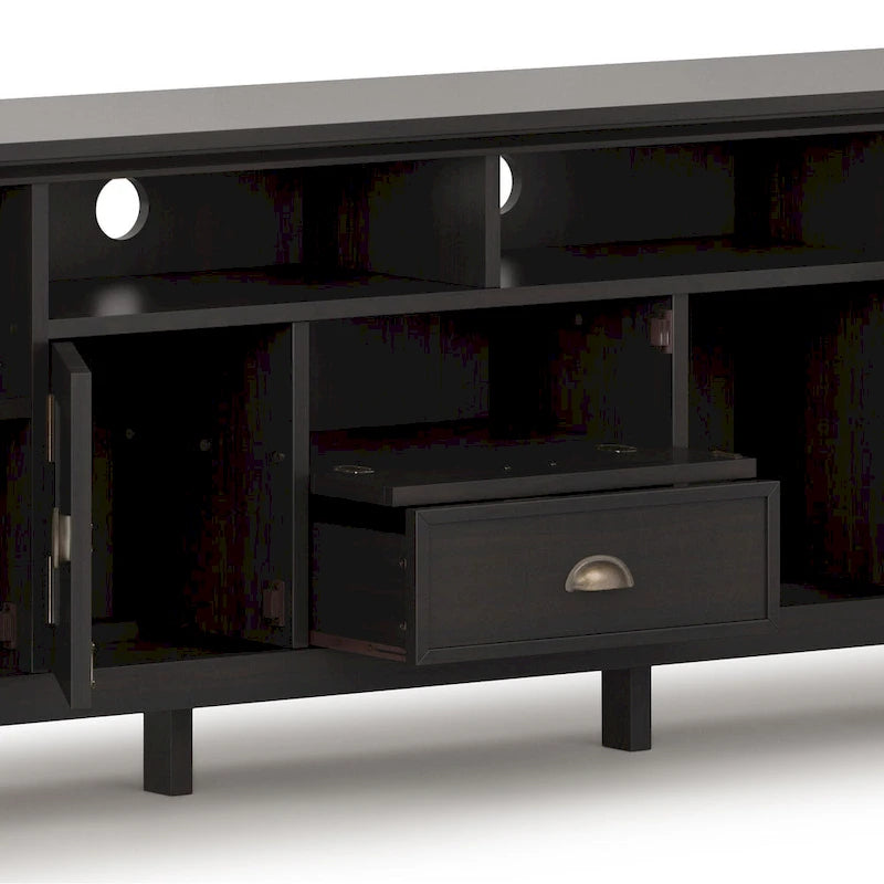 Meuble TV transitionnel en BOIS MASSIF Mansfield de 72 pouces de large pour téléviseurs jusqu'à 80 pouces - 72 L x 16,5 P x 26 H