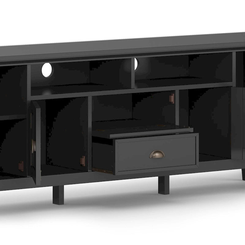 Meuble TV transitionnel en BOIS MASSIF Mansfield de 72 pouces de large pour téléviseurs jusqu'à 80 pouces - 72 L x 16,5 P x 26 H