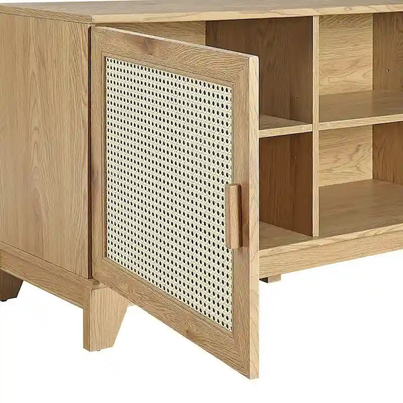 Meuble console multimédia moderne en cannage Sheridan de 62,99 po.