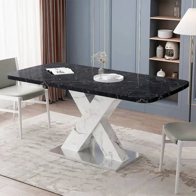Table à manger carrée en marbre, moderne, L 120-160 cm