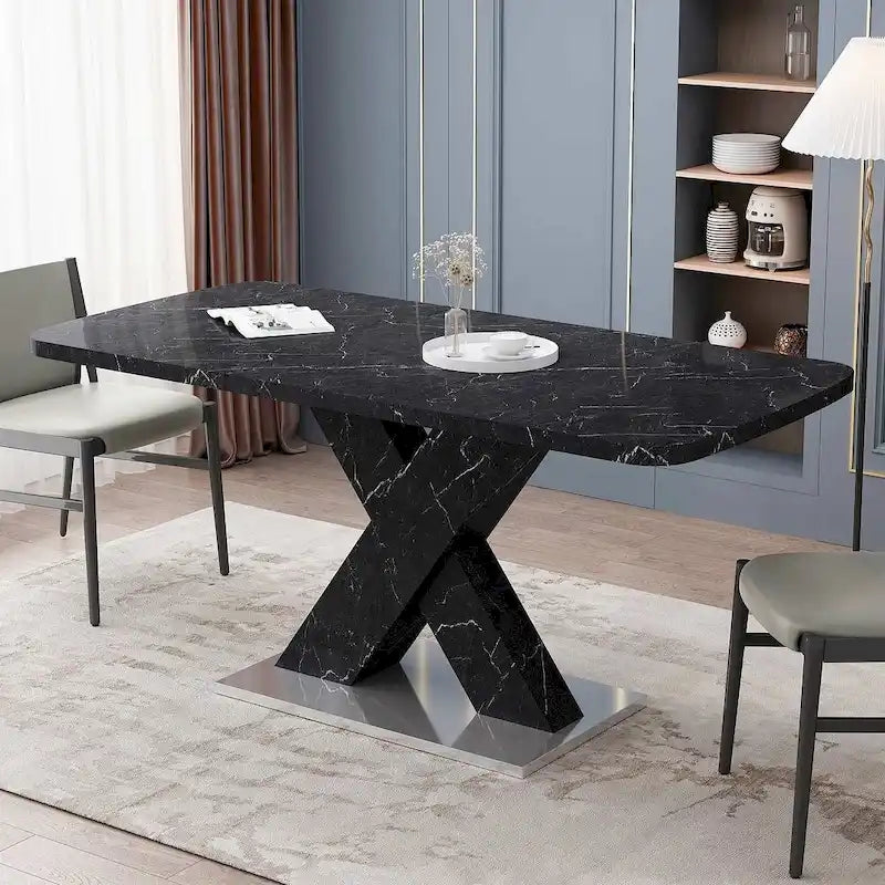 Table à manger carrée en marbre, moderne, L 120-160 cm