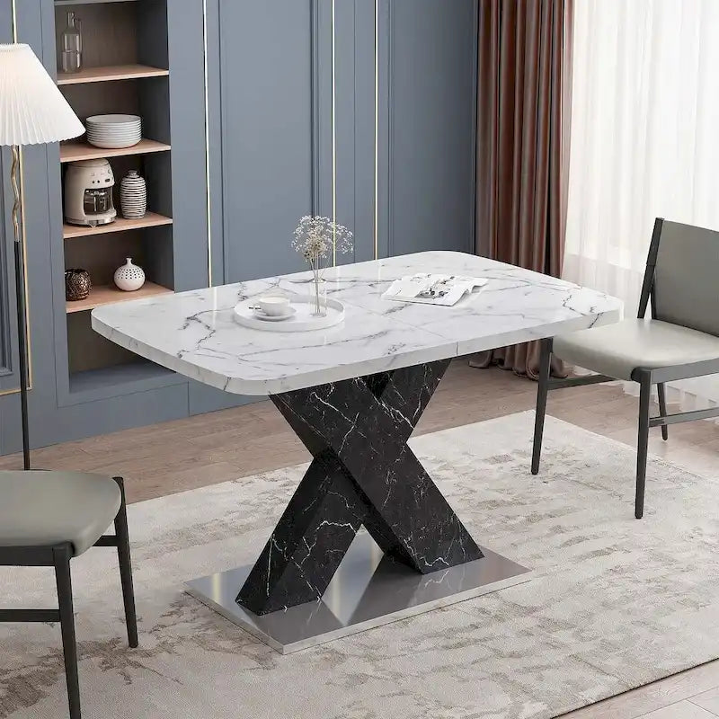 Table à manger carrée en marbre, moderne, L 120-160 cm