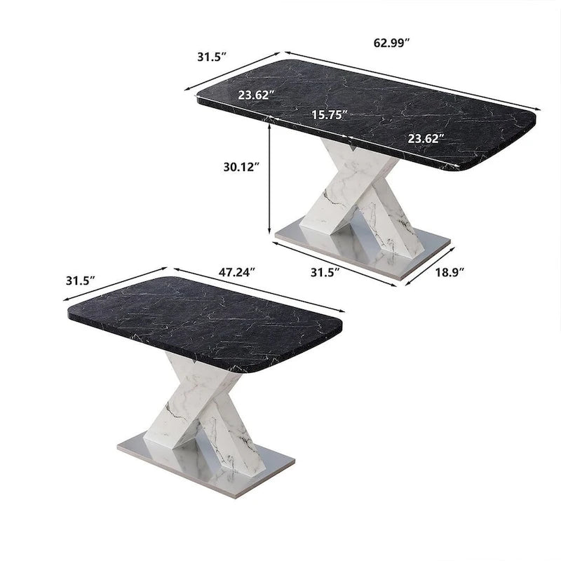 Table à manger carrée en marbre, moderne, L 120-160 cm