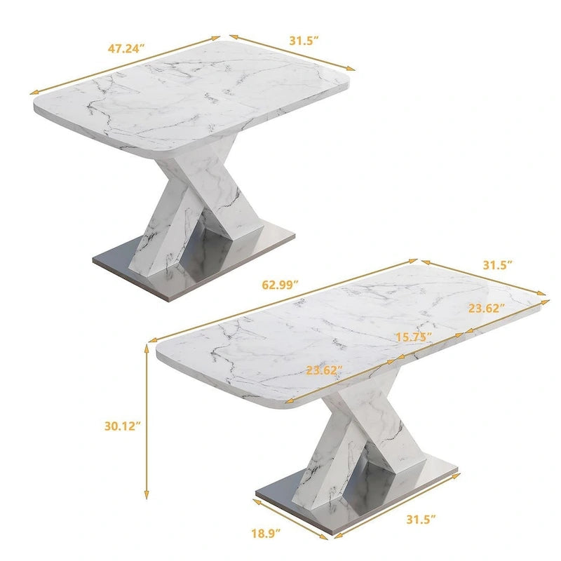 Table à manger carrée en marbre, moderne, L 120-160 cm