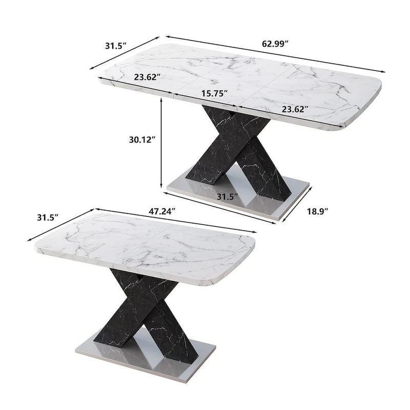 Table à manger carrée en marbre, moderne, L 120-160 cm