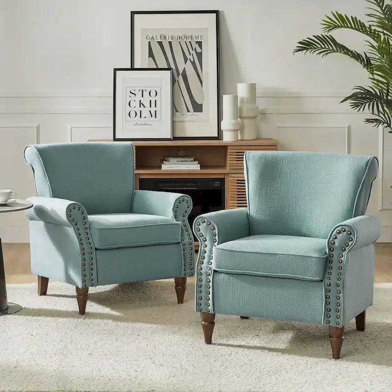 Nyctelius Upholstered Comfy Accent chair with Turned Wooden Legs and Nailhead Trim Set of 2 by 