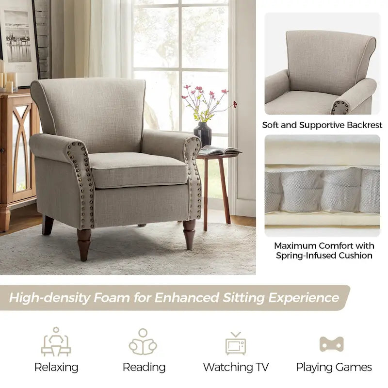 Lot de 2 chaises d'appoint rembourrées et confortables avec pieds en bois tournés et garniture cloutée par