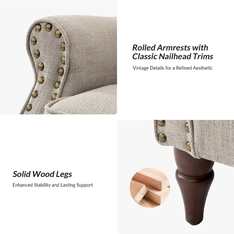 Lot de 2 chaises d'appoint rembourrées et confortables avec pieds en bois tournés et garniture cloutée par