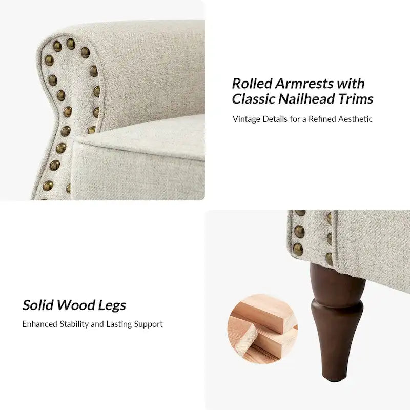 Lot de 2 chaises d'appoint rembourrées et confortables avec pieds en bois tournés et garniture cloutée par