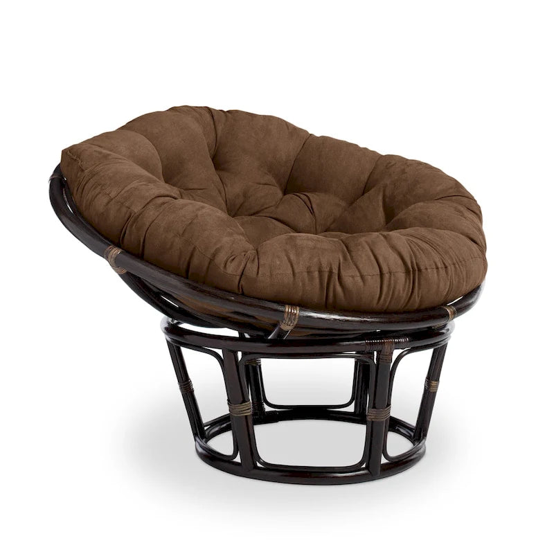 Fauteuil Papasan en rotin Bali de 106,68 cm avec coussin en microsuède