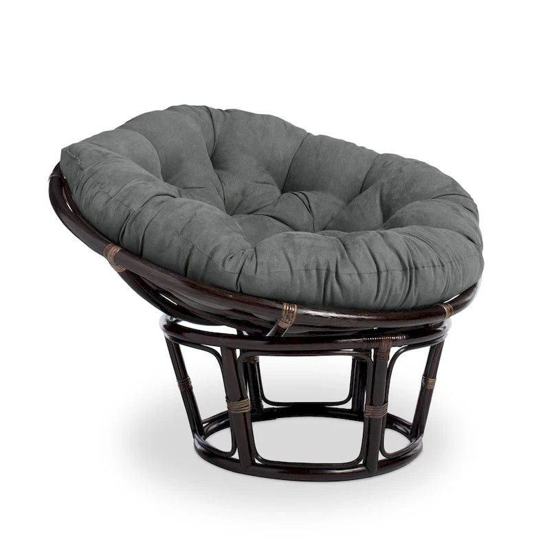 Fauteuil Papasan en rotin Bali de 106,68 cm avec coussin en microsuède