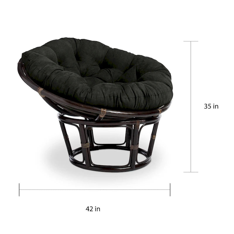 Fauteuil Papasan en rotin Bali de 106,68 cm avec coussin en microsuède