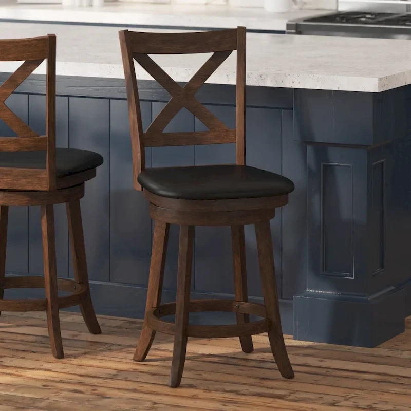Tabouret de comptoir pivotant en bois, modèle Ladderback, capitonné et moderne