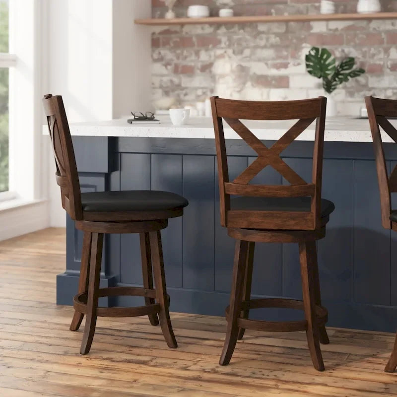 Tabouret de comptoir pivotant en bois, modèle Ladderback, capitonné et moderne