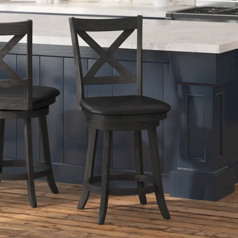 Tabouret de comptoir pivotant en bois, modèle Ladderback, capitonné et moderne