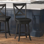 Tabouret de comptoir pivotant en bois, modèle Ladderback, capitonné et moderne