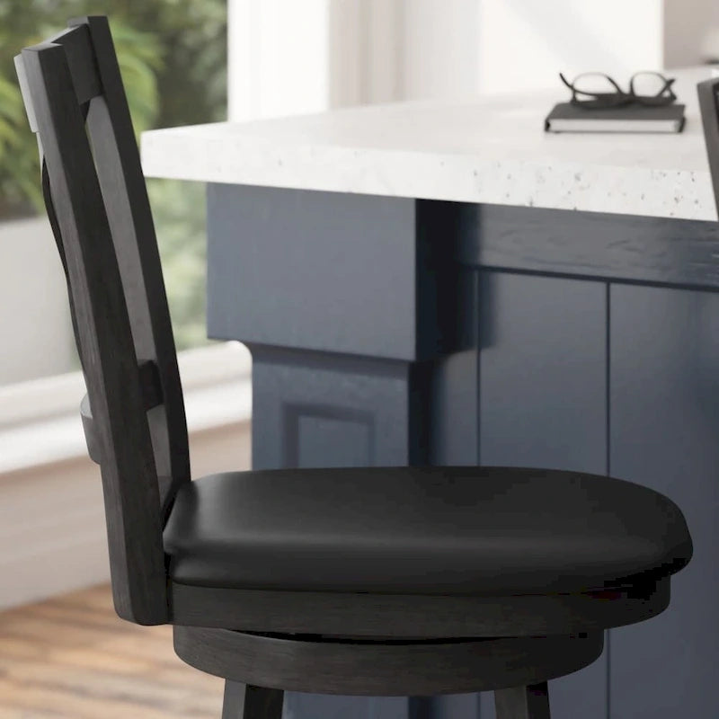 Tabouret de comptoir pivotant en bois, modèle Ladderback, capitonné et moderne