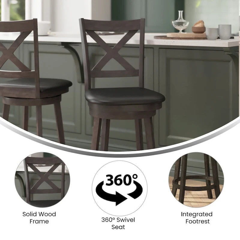 Tabouret de comptoir pivotant en bois, modèle Ladderback, capitonné et moderne