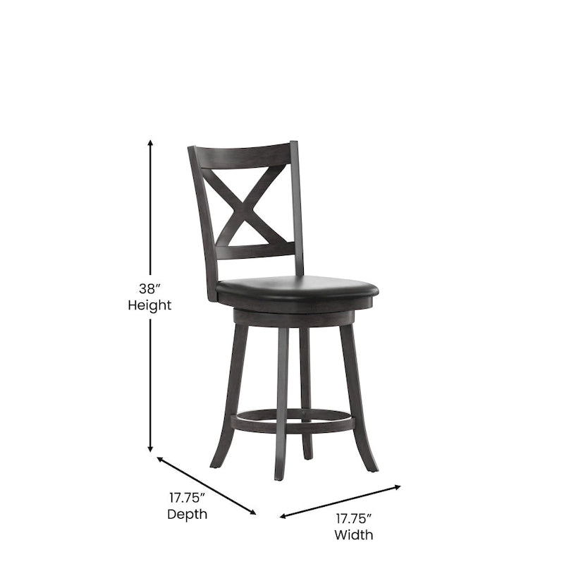 Tabouret de comptoir pivotant en bois, modèle Ladderback, capitonné et moderne