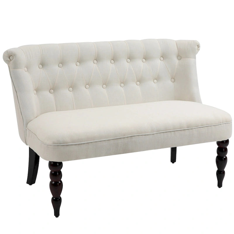 Canapé Homcom sans accoudoirs en tissu rembourré avec capitonnage, pour salon, avec pieds en bois, blanc crème