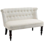 Canapé Homcom sans accoudoirs en tissu rembourré avec capitonnage, pour salon, avec pieds en bois, blanc crème