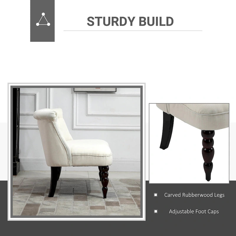 Canapé Homcom sans accoudoirs en tissu rembourré avec capitonnage, pour salon, avec pieds en bois, blanc crème