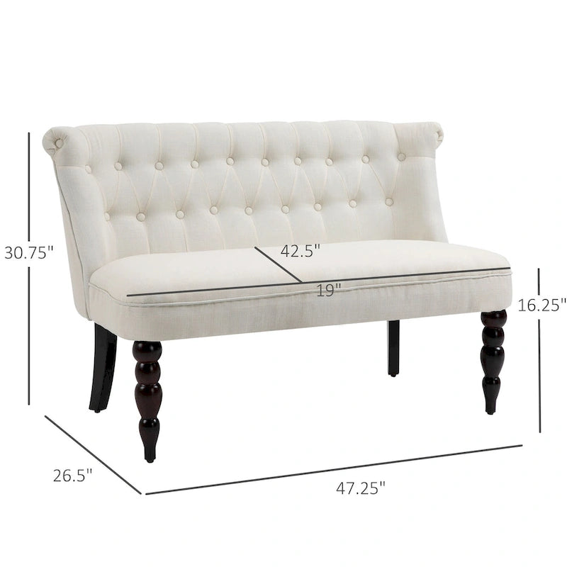 Canapé Homcom sans accoudoirs en tissu rembourré avec capitonnage, pour salon, avec pieds en bois, blanc crème