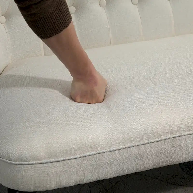 Canapé Homcom sans accoudoirs en tissu rembourré avec capitonnage, pour salon, avec pieds en bois, blanc crème