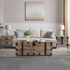 Malle et table d'appoint grises en bois de récupération antique, ensemble de 3