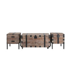 Malle et table d'appoint grises en bois de récupération antique, ensemble de 3