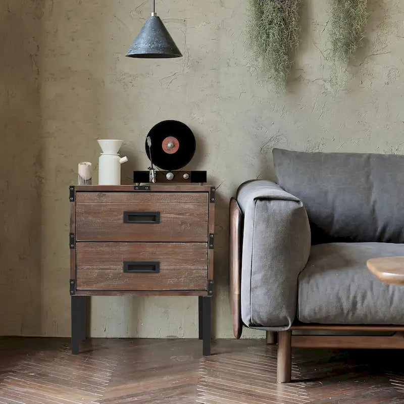 Malle et table d'appoint grises en bois de récupération antique, ensemble de 3