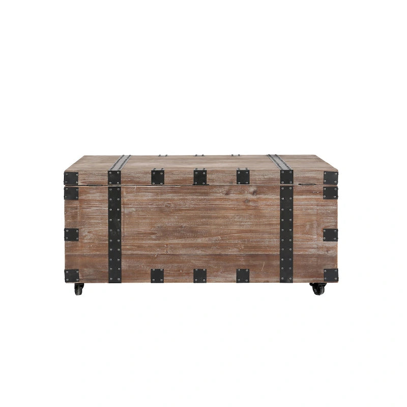 Malle et table d'appoint grises en bois de récupération antique, ensemble de 3