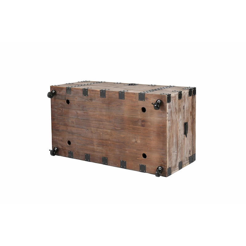 Malle et table d'appoint grises en bois de récupération antique, ensemble de 3