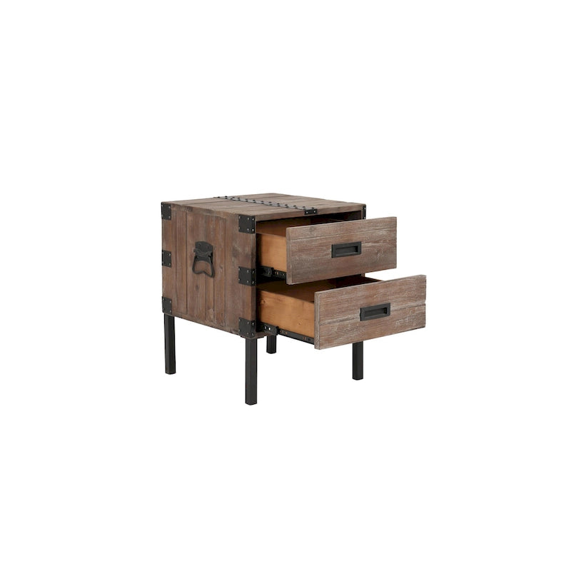 Malle et table d'appoint grises en bois de récupération antique, ensemble de 3
