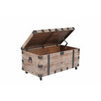 Malle et table d'appoint grises en bois de récupération antique, ensemble de 3
