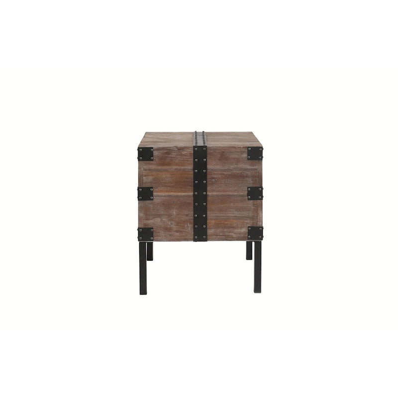 Malle et table d'appoint grises en bois de récupération antique, ensemble de 3