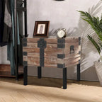 Malle et table d'appoint grises en bois de récupération antique, ensemble de 3