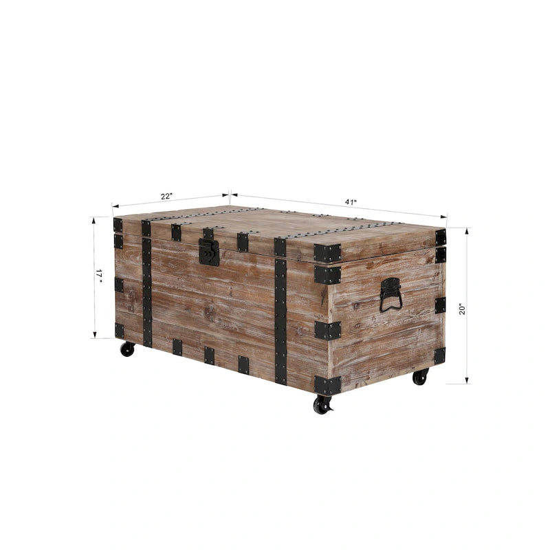 Malle et table d'appoint grises en bois de récupération antique, ensemble de 3