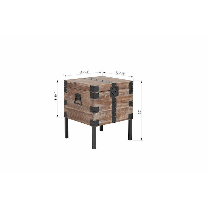 Malle et table d'appoint grises en bois de récupération antique, ensemble de 3